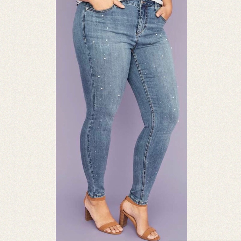 Lane Bryant Skinny Pearl Rhinestone Jeans